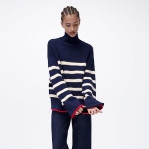 Zara striped knit turtleneck sweater